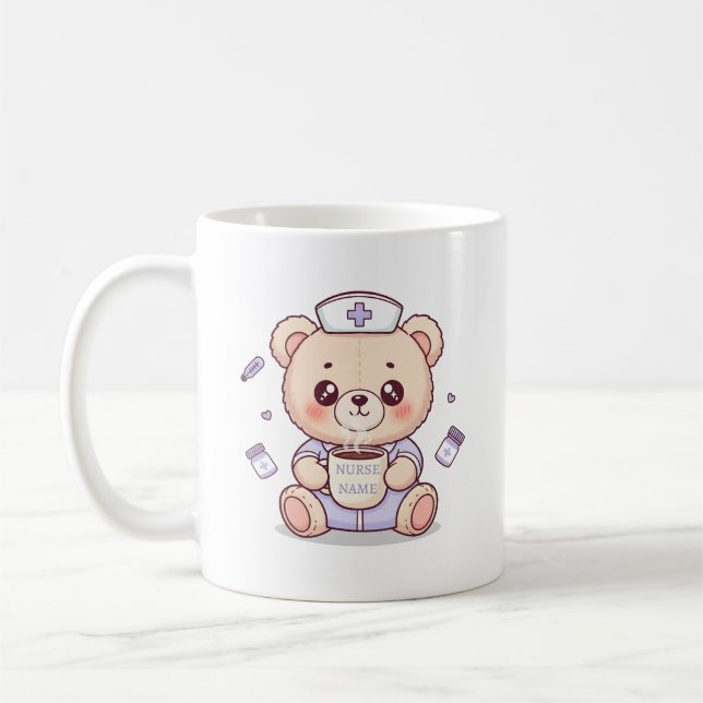 Cute Coffee-Loving Nurse Teddy Bear  Kaffemugg (Vänster)