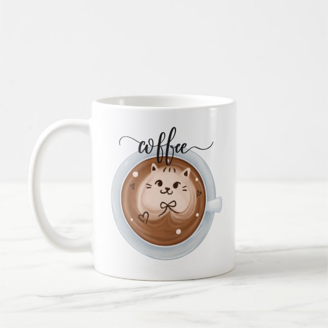 Cute Coffee med eget namn på kattlåda Kaffemugg (Vänster)