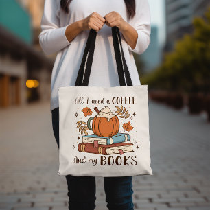 Cute Coffee och Bok Älskare Fall Pumpkin Spice Tygkasse