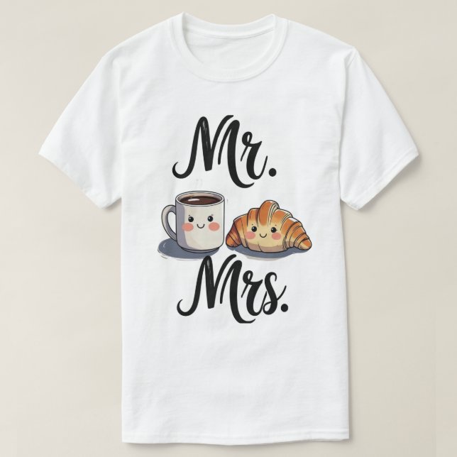 Cute Coffee och Croissant Couple Desi T Shirt (Design framsida)