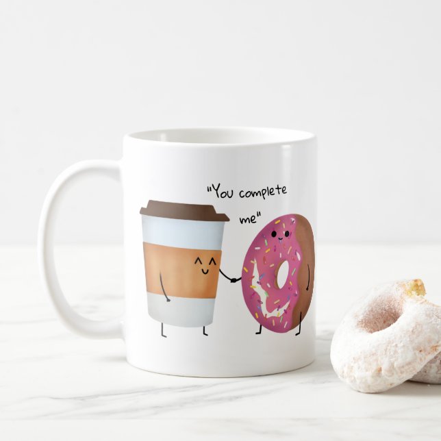 Cute Coffee och Donut Complete Couple Kaffemugg (Med munk)