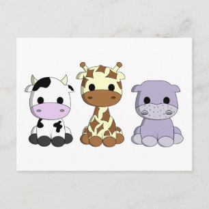 Cute cogiraffe hippo tecknad children postcard vykort