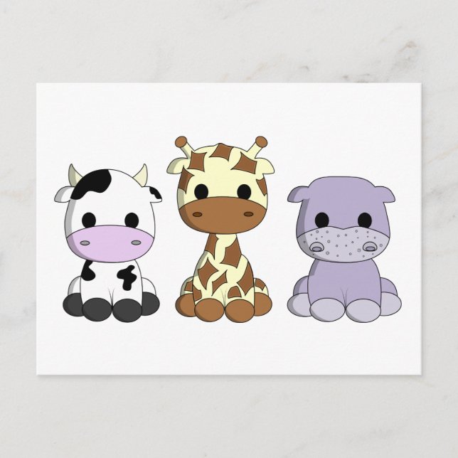 Cute cogiraffe hippo tecknad children postcard vykort (Framsida)