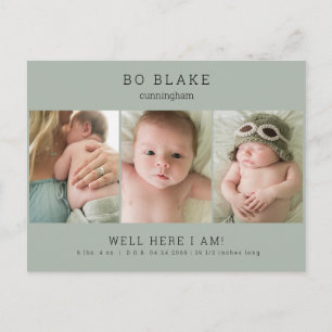 Cute Collage Photo Sage Baby Birth Notice Meddelande Vykort