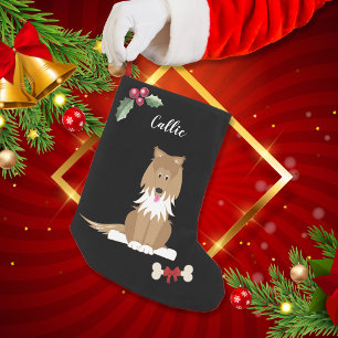 Cute Collie Hund Monogram Black Liten Julstrumpa