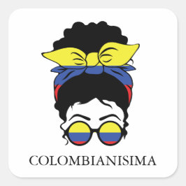 CUTE COLOMBIANISIMA Colombian Girl Flagga Fyrkantigt Klistermärke