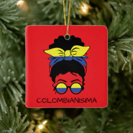 CUTE COLOMBIANISIMA Colombian Girl Flagga Julgransprydnad Keramik