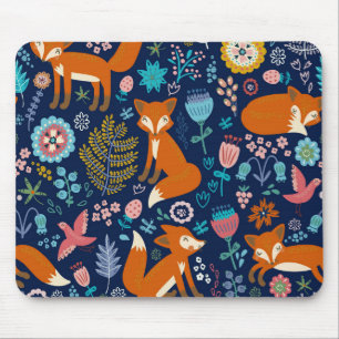 Cute Color Flowers & Foxes Mönster Musmatta