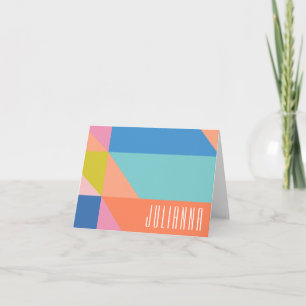 Cute Colorblock Geometric Personlig Namn Anteckningskort