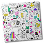 Cute Colorful 80s Mönster Kakelplatta<br><div class="desc">Så mycket roligt i ett tryck! Mönster är en svart och vit tecknad med färgstarka beröringspunkter överallt. Delara som regnbågslussar, flamingor, nötter, muffinsar och glass, 80-talsikoner, skateboardor, ankare, sensorer, kaki, senvärk, kameror och SÅ MUCH MER!!!! Underbar i 80-talet party, eller bara ett ton varje roligt. Om du vill använda den...</div>
