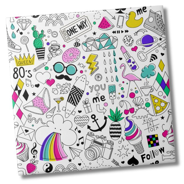 Cute Colorful 80s Mönster Kakelplatta (Trendy Cute Colorful Rainbow 80s Cartoon Pattern Ceramic Tile)