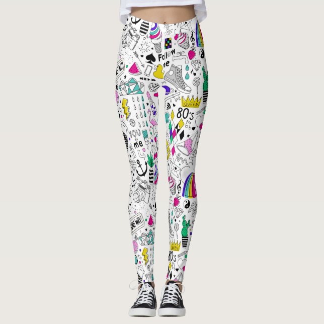 Cute Colorful 80s Mönster Leggings (Framsida)