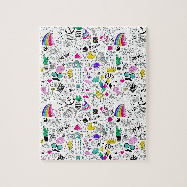 Cute Colorful 80s Mönster Pussel (Vertikal)