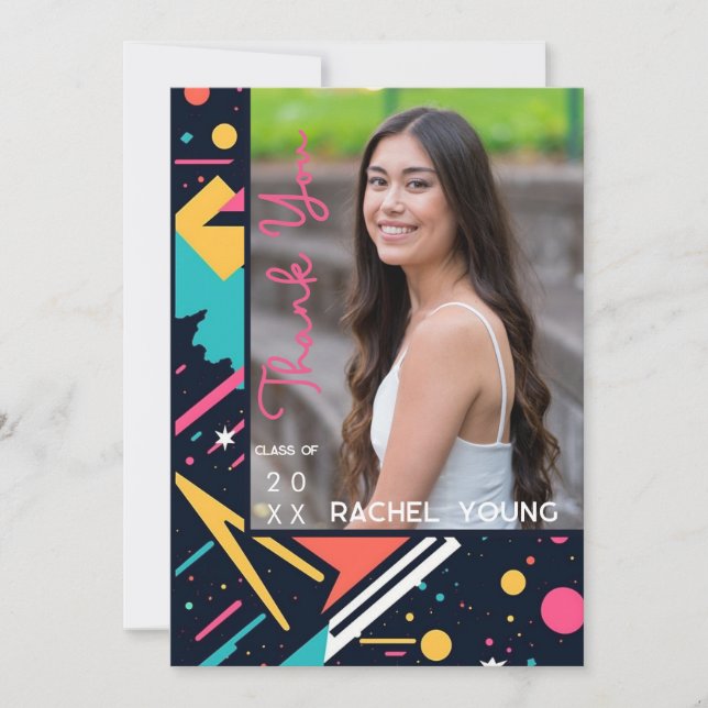 Cute Colorful 80s Retro Bright Studenten Tack Kort (Framsida)