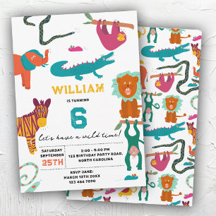 Cute Colorful Abstrakt Animals Barns födelsedag Pa Inbjudningar
