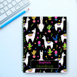 Cute Colorful Alpaca Cactus Custom Name Black