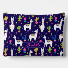 Cute Colorful Alpaca Cactus Custom Name Dark Blue