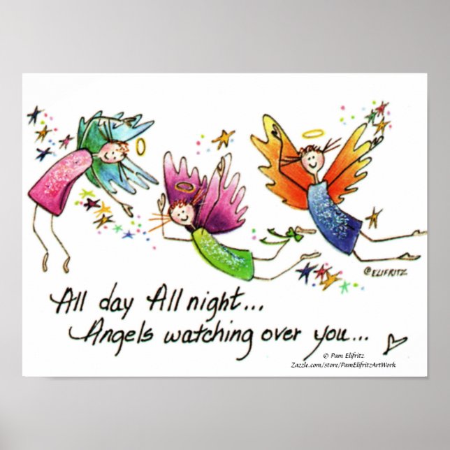 Cute Colorful Änglar tittar över Baby teckning Poster (Framsidan)
