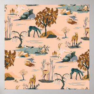 Cute & Colorful Animal & Unicorns Mönster Poster