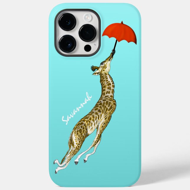 Cute Colorful Aqua Flies Giraffe Red Umbrella (Baksida)