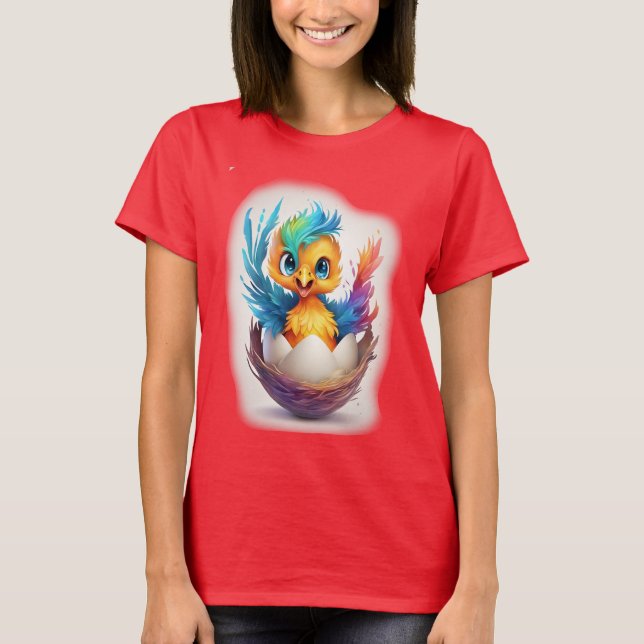Cute Colorful Baby Phoenix Hatching T Shirt (Framsida)