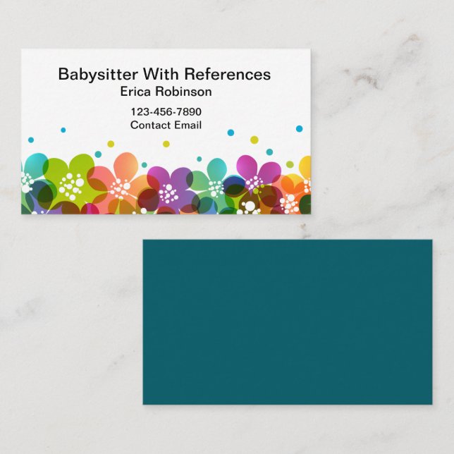 Cute Colorful Babysitter Business Cards Visitkort (Fram/baksida)