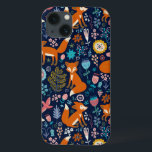 Cute Colorful Birds Flowers Foxes Mönster<br><div class="desc">Fåglar med färglösa blommor och rödrävar tecknad stil illustration på mörk blått bakgrund färg kan du byta bild</div>