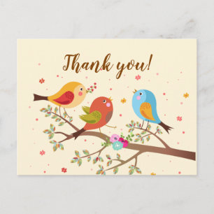 Cute Colorful Birds Tack Vykort