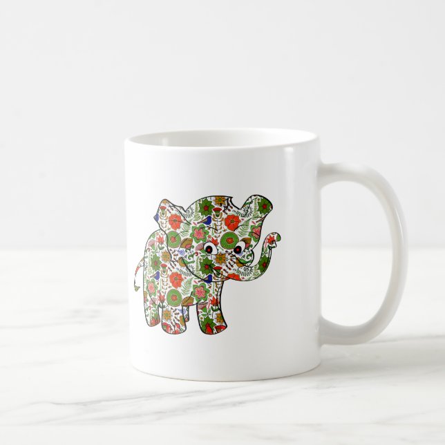 Cute Colorful Blommigt Baby Elephant Kaffemugg (Höger)