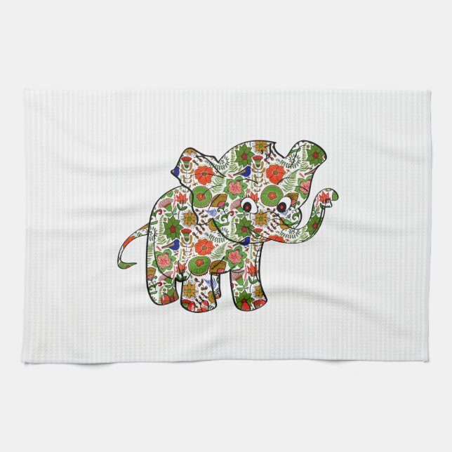 Cute Colorful Blommigt Baby Elephant Kökshandduk (Horisontell)