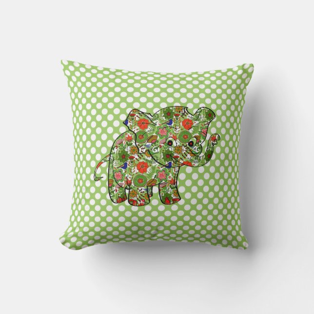 Cute Colorful Blommigt Baby Elephant Kudde (Framsida)