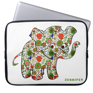 Cute Colorful Blommigt Baby Elephant Laptop Sleeve
