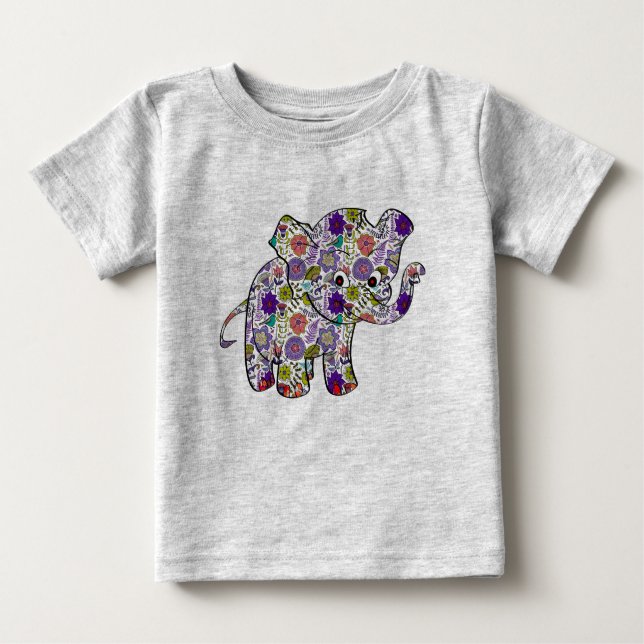 Cute Colorful Blommigt Baby Elephant T Shirt (Framsida)