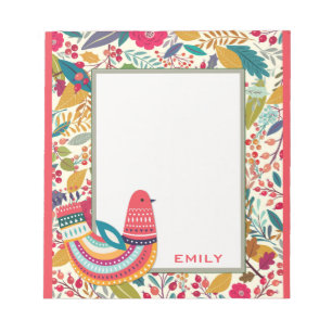 Cute Colorful Blommigt Bird Anteckningsblock