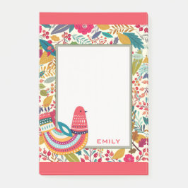 Cute Colorful Blommigt Bird Post-it Block