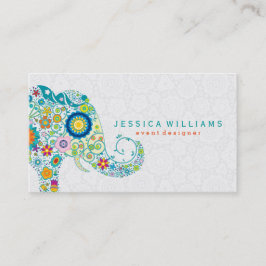 Cute Colorful Blommigt Elephant Illustration 2 Visitkort