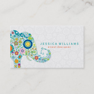 Cute Colorful Blommigt Elephant Illustration 2 Visitkort