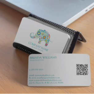 Cute Colorful Blommigt Elephant Turcos Typography Visitkort