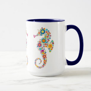 Cute Colorful Blommigt Seahorse Illustration Mugg
