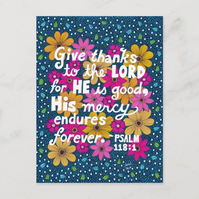 Cute Colorful Blommigt Thanksgiving Bible Verse Helg Vykort (Framsida)