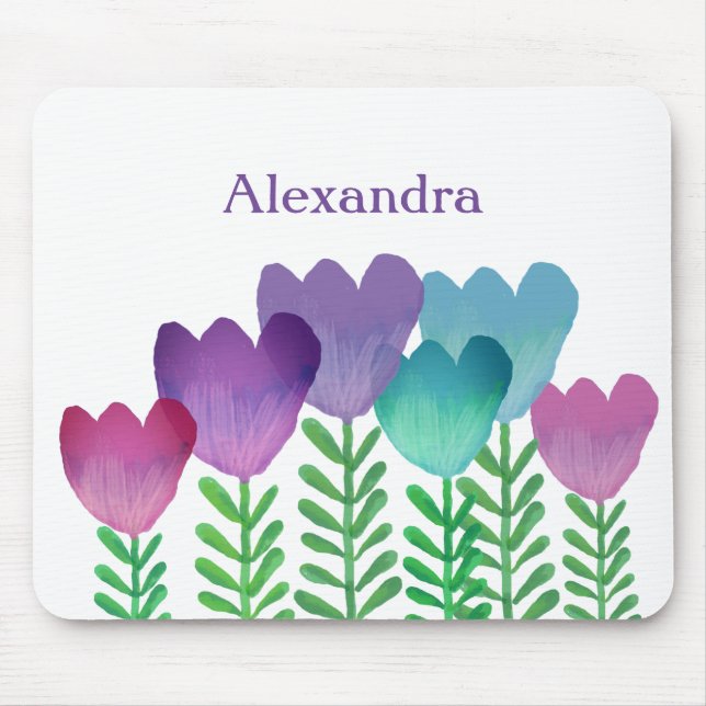 Cute Colorful Blommigt Watercolor Anpassningsbar Musmatta (Framsidan)