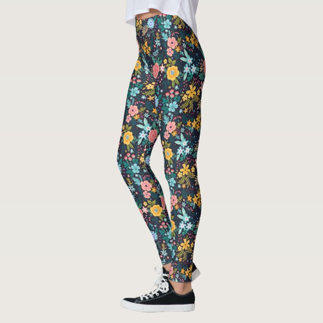 Cute Colorful Blommönster Leggings (Vänster)