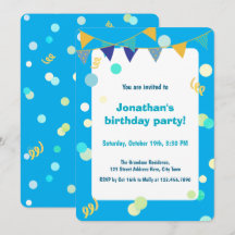 Cute Colorful Blue & Green Confetti Boy Birthday