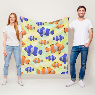 Cute Colorful Blue Orange Clownfish Mönster Fleecefilt