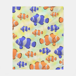 Cute Colorful Blue Orange Clownfish Mönster Fleecefilt
