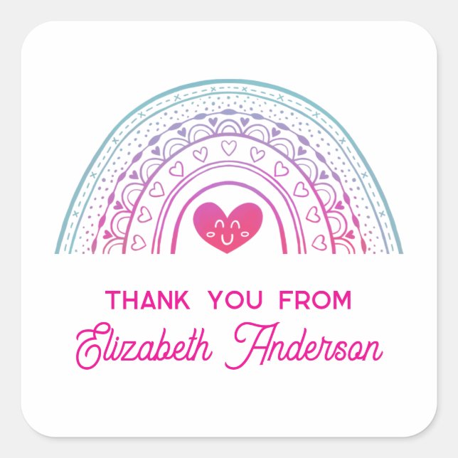 Cute Colorful Boho Rainbow Thank You Fyrkantigt Klistermärke (Framsida)