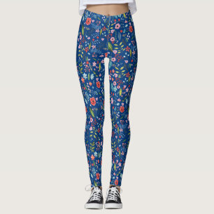 Cute Colorful Botanical Blad & Flowers Mönster Leggings