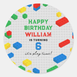 Cute Colorful Bricks Byggande Blocks Barns födelse Runt Klistermärke