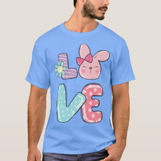 Cute Colorful Bunny Ansikte Tie Dye Red Heart-blom T Shirt