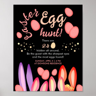 Cute Colorful Bunny Öron Påskägg Hunt på Black Poster